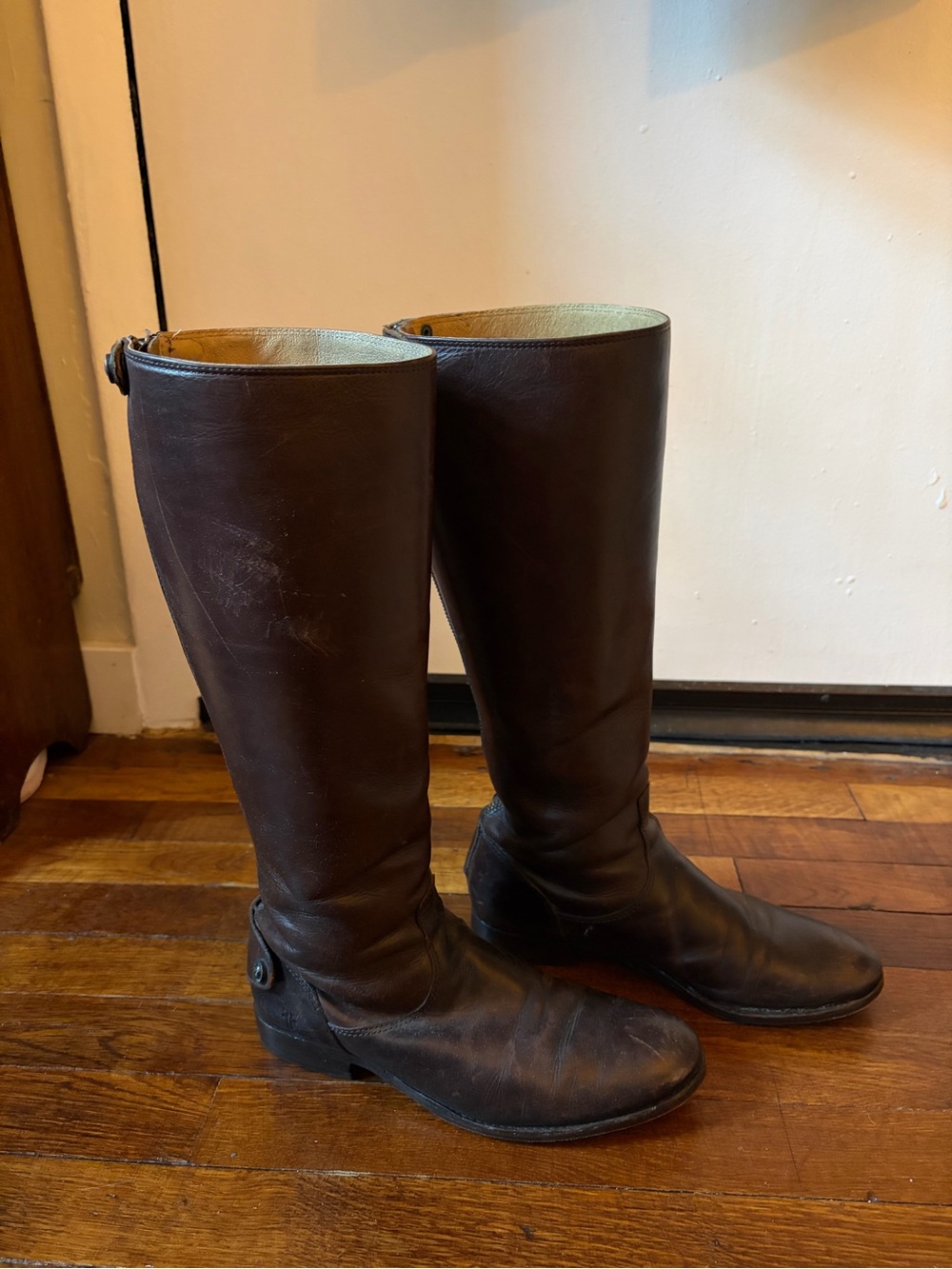 Frye Melissa Button Back Zip - Size 8-  Women's Tall Riding Boots - Dark Brown
